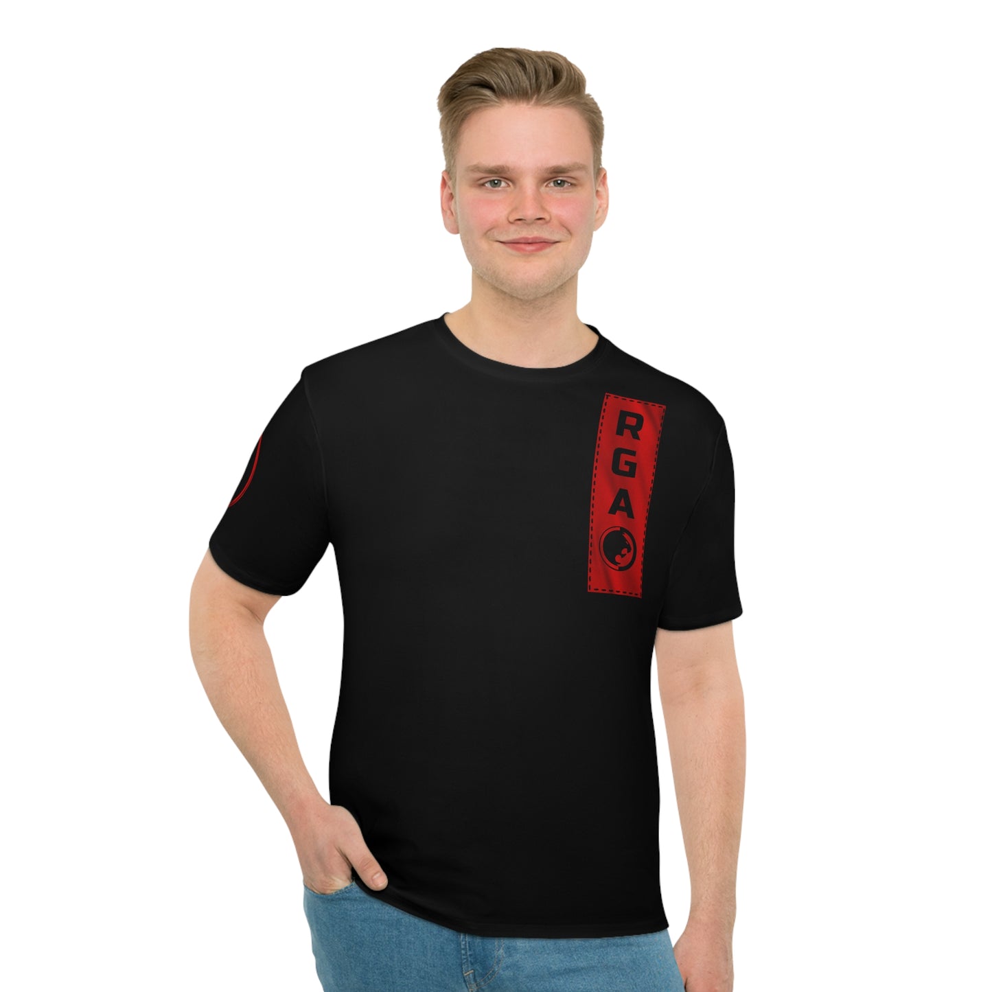 Men's Black Graphic T-Shirt with Red Accents - Casual Streetwear