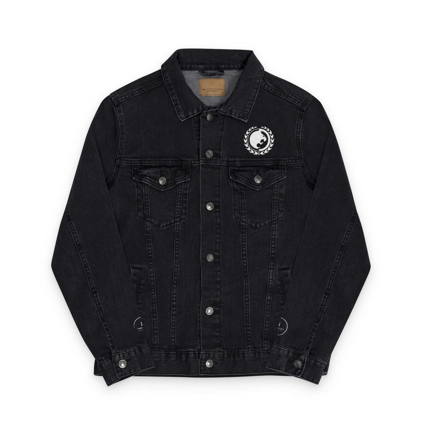 Renzo Gracie White Logo Unisex Black Denim Jacket with Embroidered Design – Stylish & Versatile