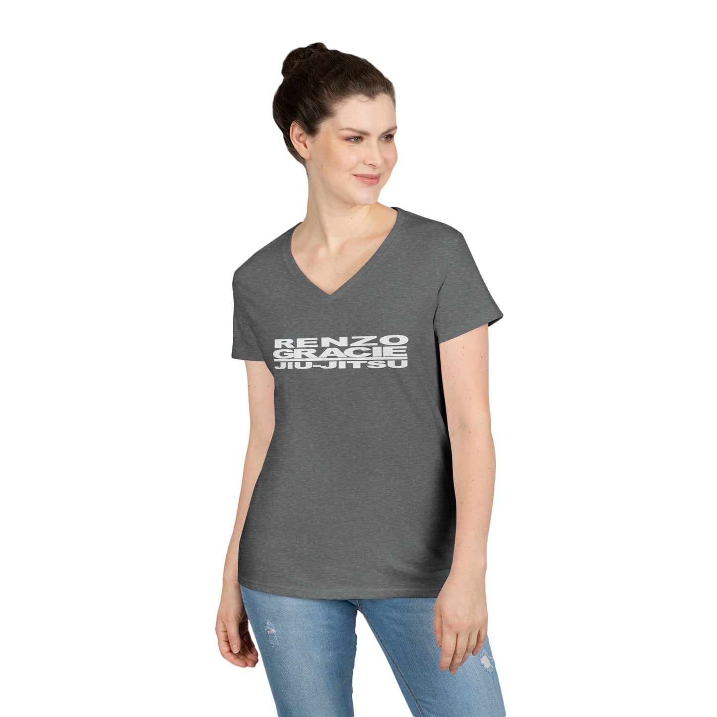 Spring Hill Renzo Gracie Logo Ladies' V-Neck T-Shirt, Sports Apparel, Martial Arts Shirt, Workout Top, Gift for BJJ Enthusiasts