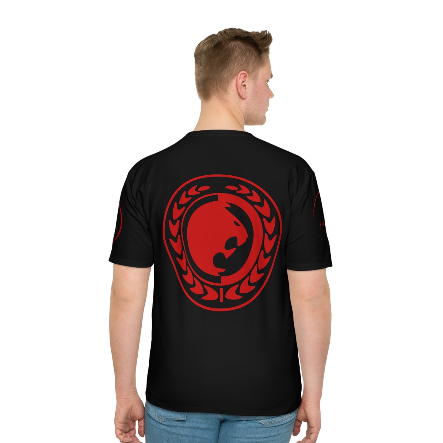 Men's Black Graphic T-Shirt with Red Accents - Casual Streetwear