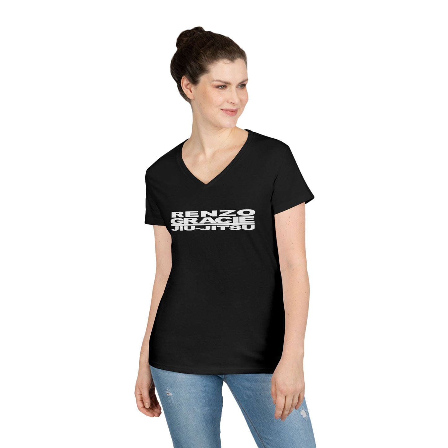 Spring Hill Renzo Gracie Logo Ladies' V-Neck T-Shirt, Sports Apparel, Martial Arts Shirt, Workout Top, Gift for BJJ Enthusiasts
